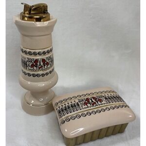 Vintage Trojan Horse table lighter Evans Fuel ashtray Art Deco Cigarette Holder